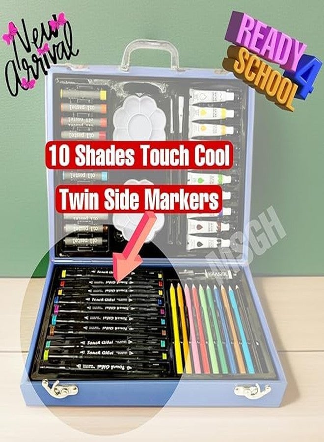 DTR Creation Space 53 pcs Colour Set - Color Box, Multiple Coloring Kit, Professional Drawing Color Pencils, Oil Pastel, Sketches, Water Colors and Acrylic Paint Brush (Space Blue) - Image 5